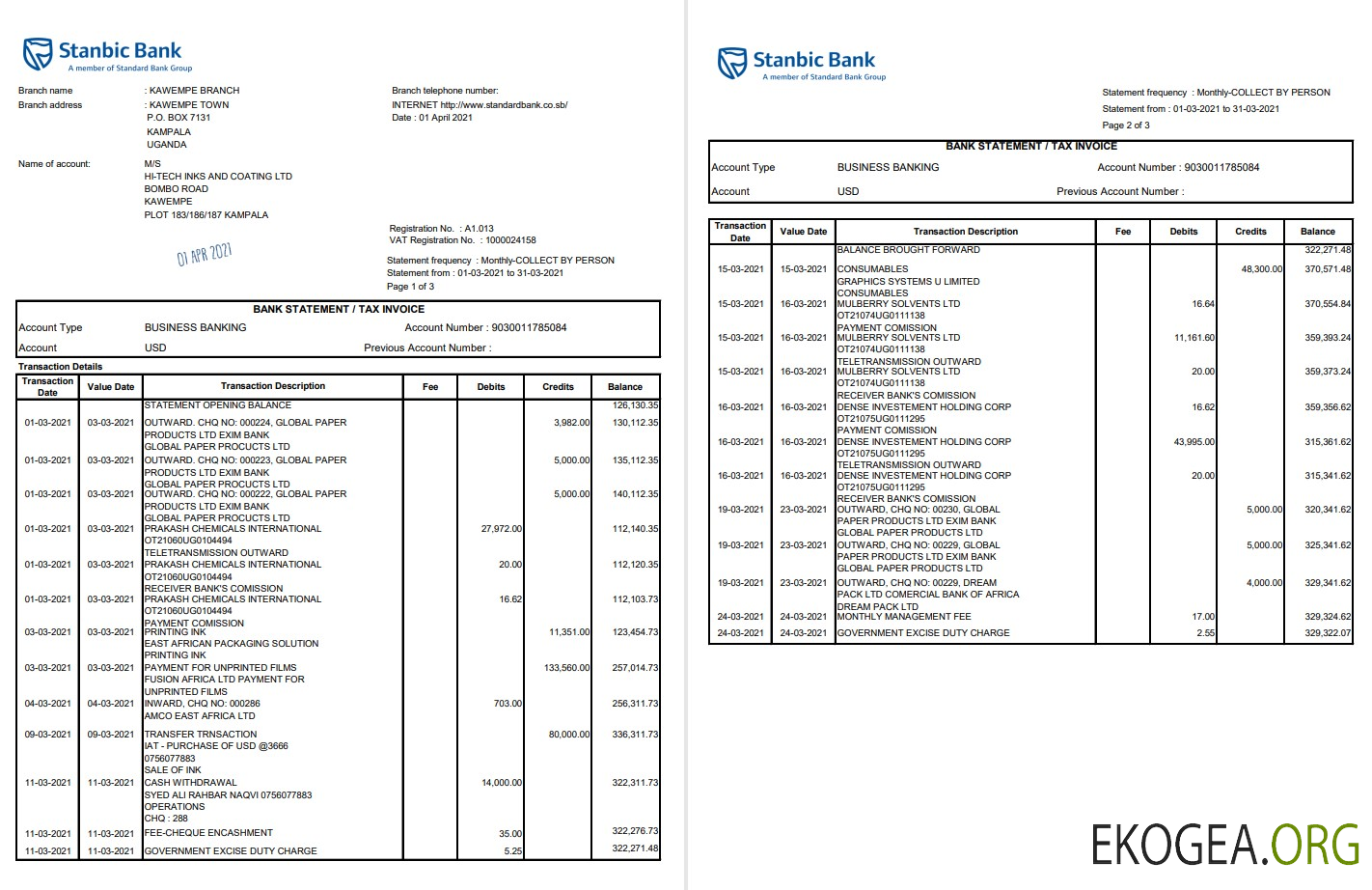 Ouganda Stanbic Bank Excel